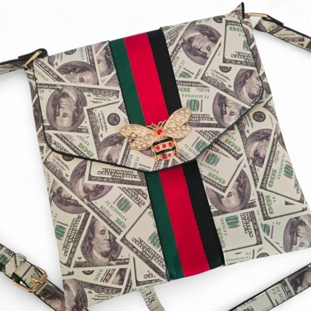 Queen Bee Dollar Bills Styled Crossbody‎ Messenger Bag Soulfina Collection - Picture 2 of 12